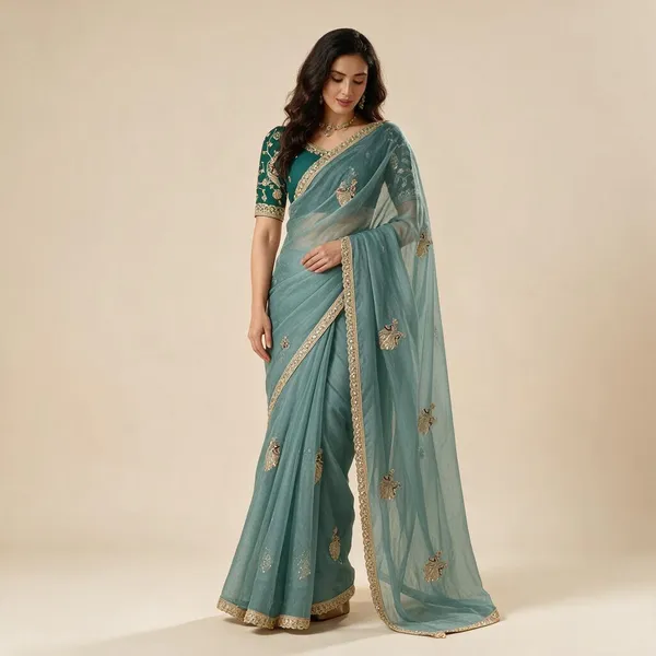Firozi_Tissue_Organza_Saree_For_Women