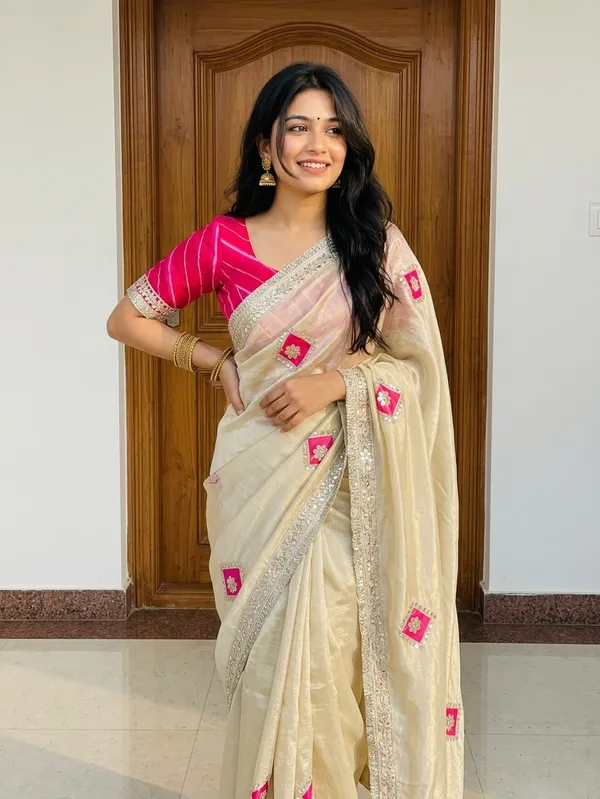 Pure_Cosmos_Tissue_Silk_Saree_with_Jaipuri-Inspired_Gota_Patti,_Leheriya_Patch_&_Elegant_Frill_Lace_Border
