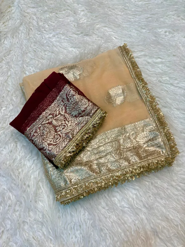 Pure_Viscose_Georgette_Saree_with_Leaf_Jacquard_Design,_Sequin_Lace_Border_&_Running_Blouse_with_Lace