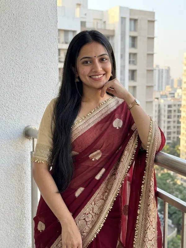 Pure_Viscose_Georgette_Saree_with_Leaf_Jacquard_Design,_Sequin_Lace_Border_&_Running_Blouse_with_Lace