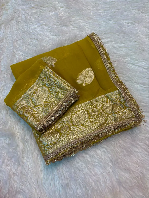 Pure_Viscose_Georgette_Saree_with_Leaf_Jacquard_Design,_Sequin_Lace_Border_&_Running_Blouse_with_Lace