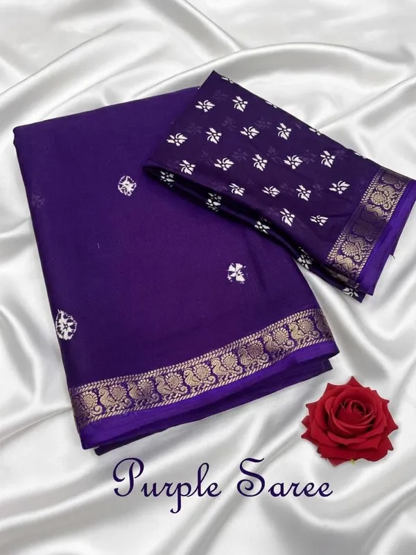 Floral_Print,_Printed,_Temple_Border_Bandhani_Viscose_Rayon_Saree_(Purple)
