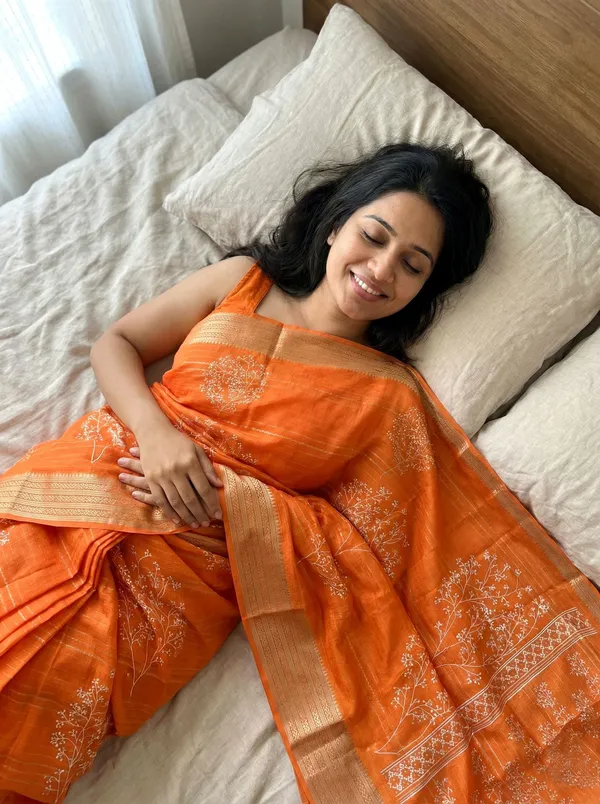 Printed,_Floral_Print_Bollywood_Silk_Blend,_Art_Silk_Saree_(Orange)