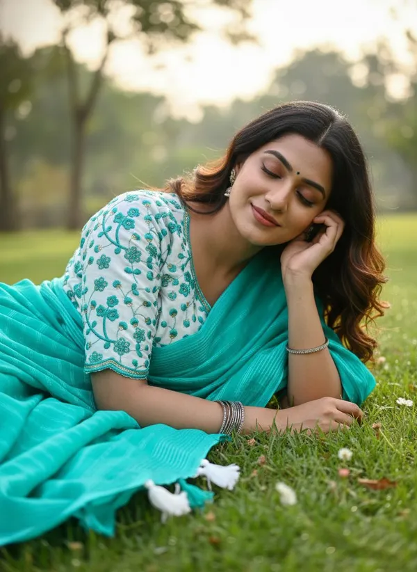 Striped,_Embellished,_Solid/Plain_Daily_Wear_Georgette_Saree_(Blue)