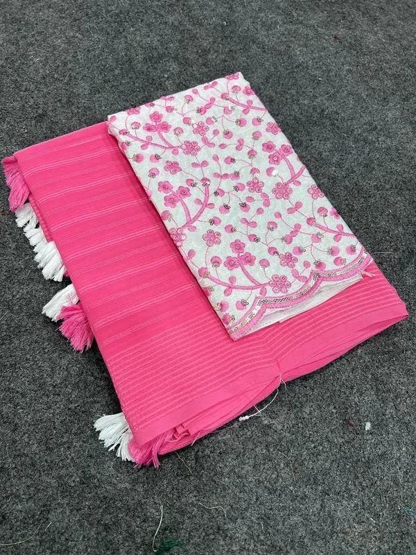 Striped,_Embellished,_Solid/Plain_Daily_Wear_Georgette_Saree_(Pink)