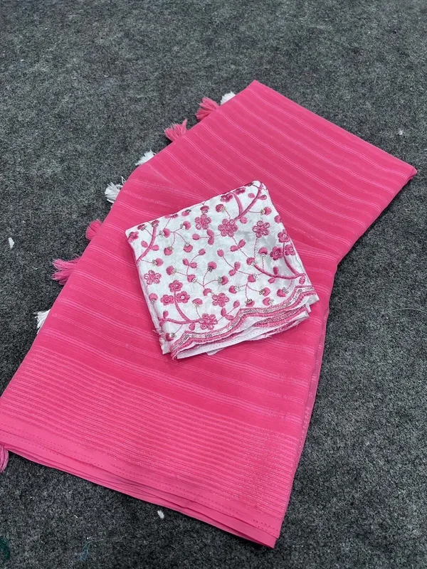 Striped,_Embellished,_Solid/Plain_Daily_Wear_Georgette_Saree_(Pink)