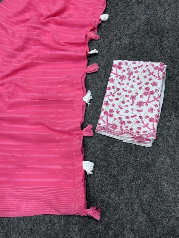 Striped,_Embellished,_Solid/Plain_Daily_Wear_Georgette_Saree_(Pink)