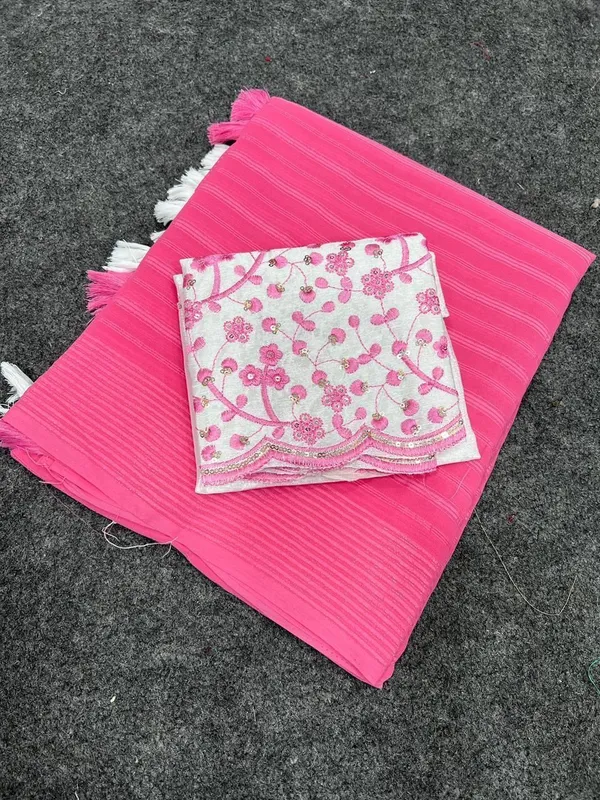 Striped,_Embellished,_Solid/Plain_Daily_Wear_Georgette_Saree_(Pink)