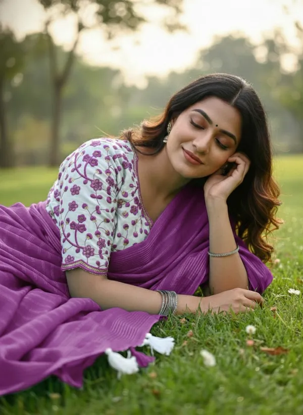 Striped,_Embellished,_Solid/Plain_Daily_Wear_Georgette_Saree_(Purple)