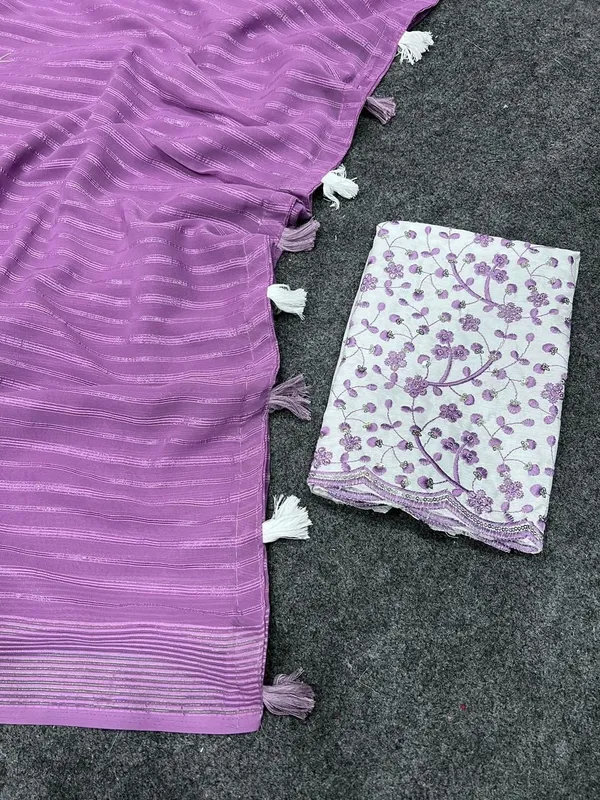Striped,_Embellished,_Solid/Plain_Daily_Wear_Georgette_Saree_(Purple)