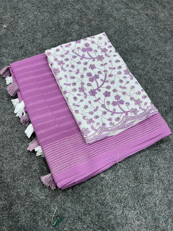Striped,_Embellished,_Solid/Plain_Daily_Wear_Georgette_Saree_(Purple)