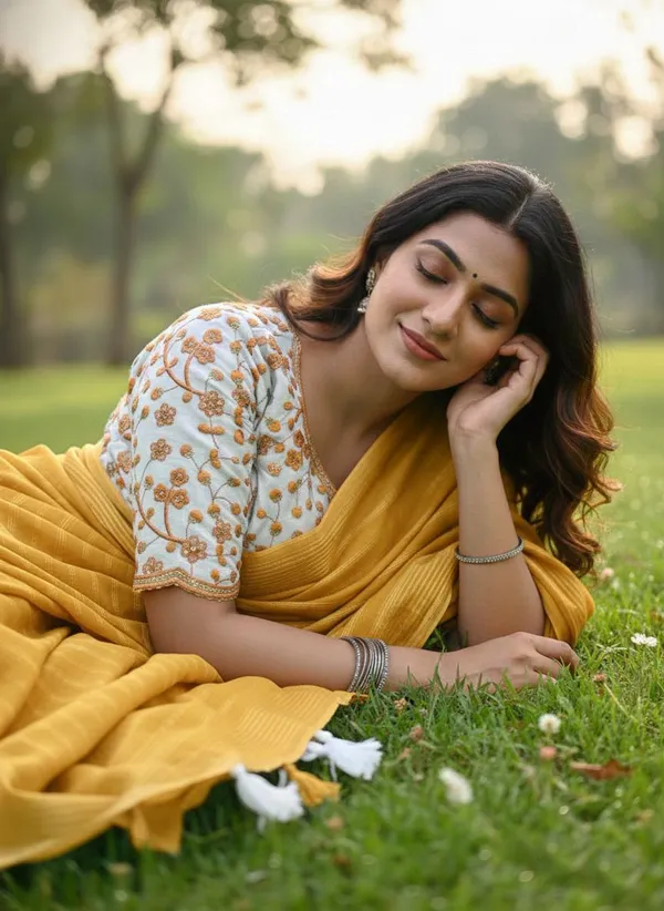 Striped,_Embellished,_Solid/Plain_Daily_Wear_Georgette_Saree_(Yellow)