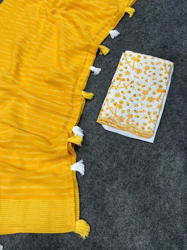 Striped,_Embellished,_Solid/Plain_Daily_Wear_Georgette_Saree_(Yellow)