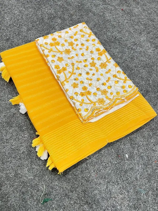 Striped,_Embellished,_Solid/Plain_Daily_Wear_Georgette_Saree_(Yellow)
