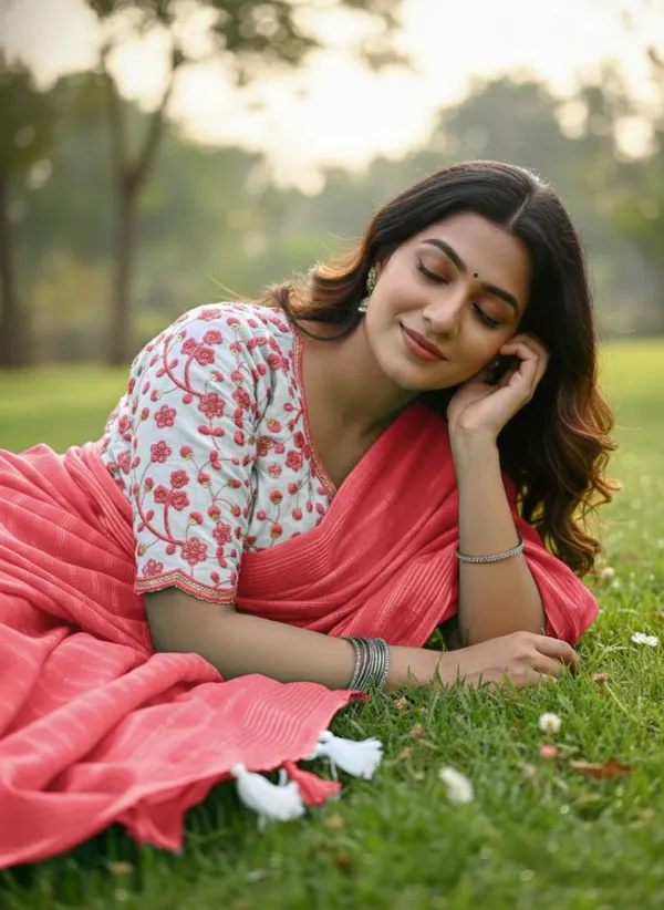 Striped,_Embellished,_Solid/Plain_Daily_Wear_Georgette_Saree_(Pink)