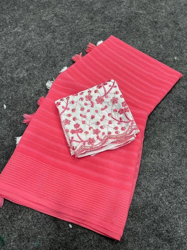Striped,_Embellished,_Solid/Plain_Daily_Wear_Georgette_Saree_(Pink)