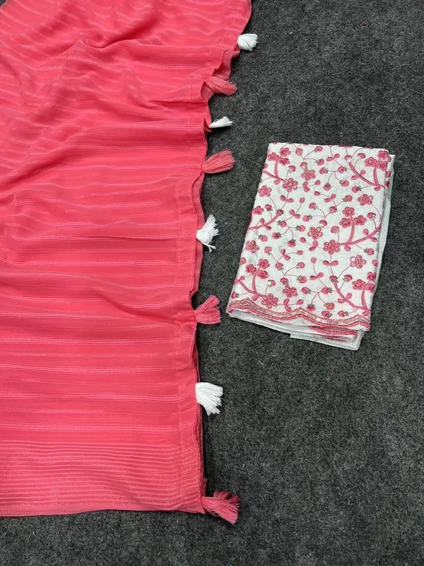 Striped,_Embellished,_Solid/Plain_Daily_Wear_Georgette_Saree_(Pink)