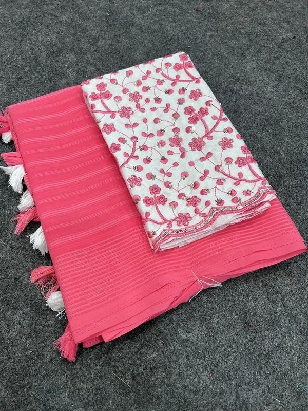 Striped,_Embellished,_Solid/Plain_Daily_Wear_Georgette_Saree_(Pink)