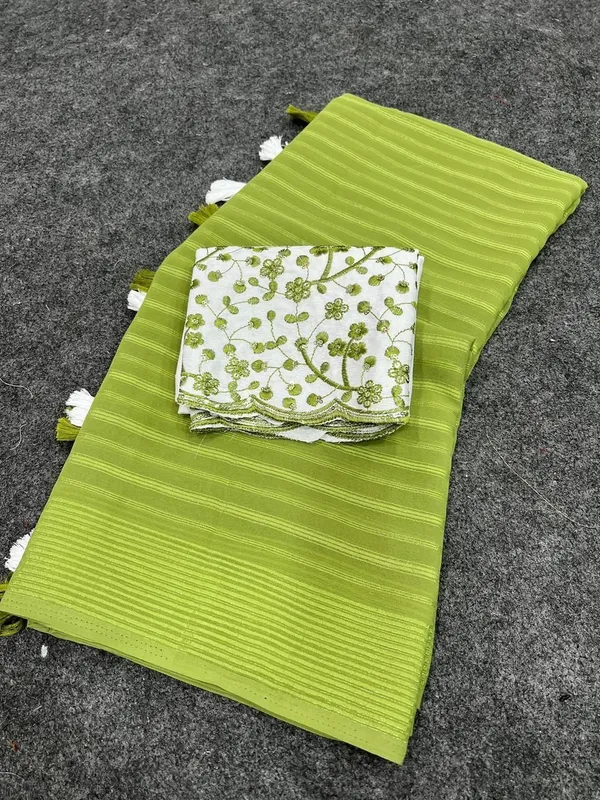 Striped,_Embellished,_Solid/Plain_Daily_Wear_Georgette_Saree_(Green)