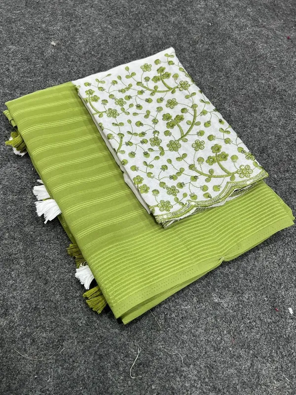 Striped,_Embellished,_Solid/Plain_Daily_Wear_Georgette_Saree_(Green)