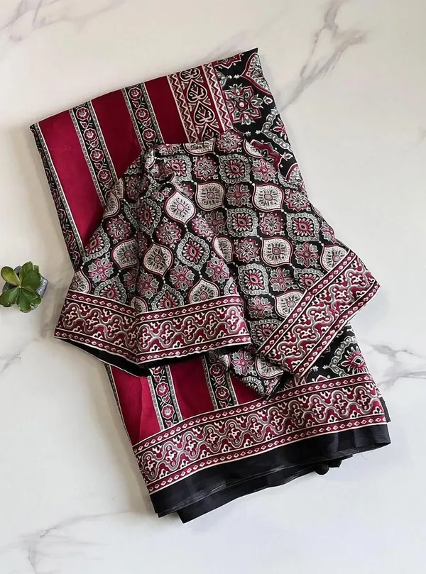 Printed,_Striped_Kanjivaram_Crepe_Saree_(Red)