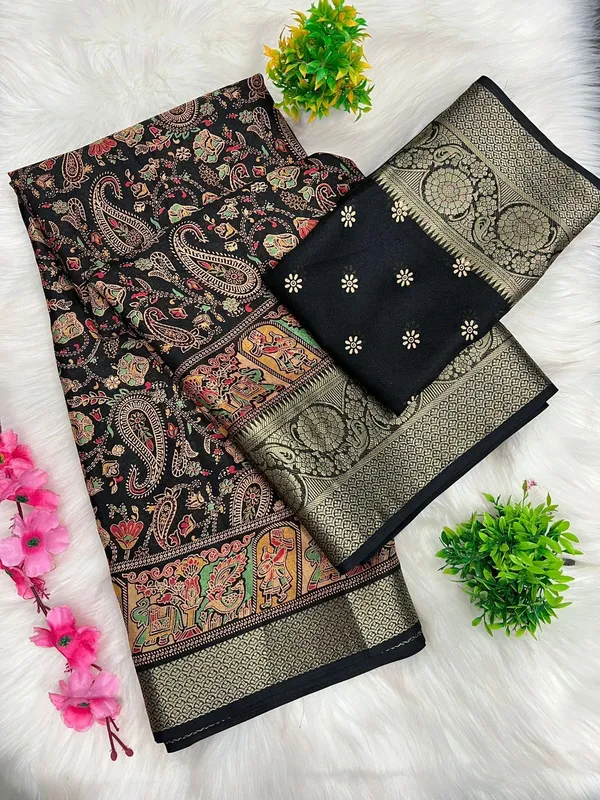 Floral_Print,_Woven,_Temple_Border_Kalamkari_Art_Silk_Saree_(Multicolor)