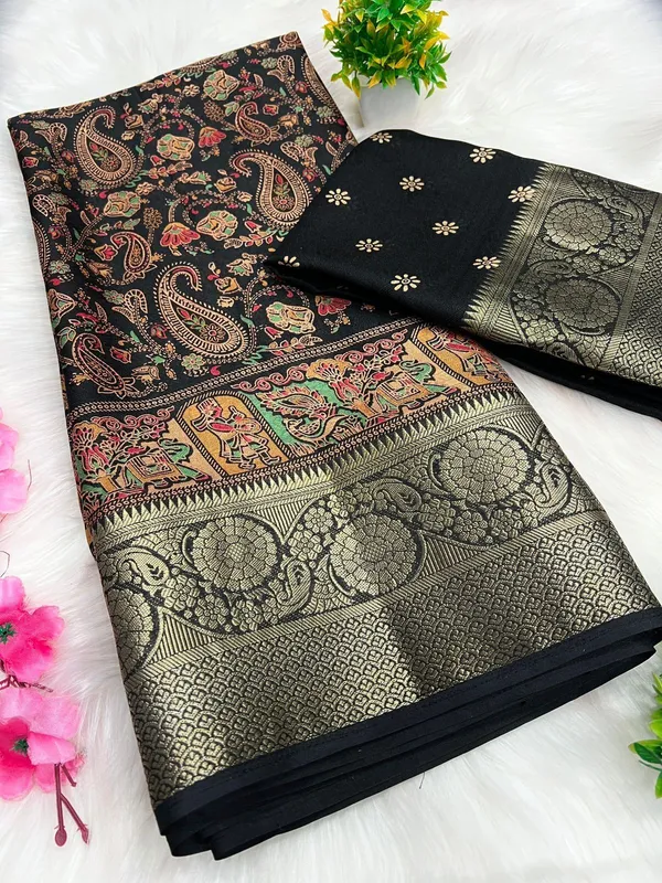 Floral_Print,_Woven,_Temple_Border_Kalamkari_Art_Silk_Saree_(Multicolor)