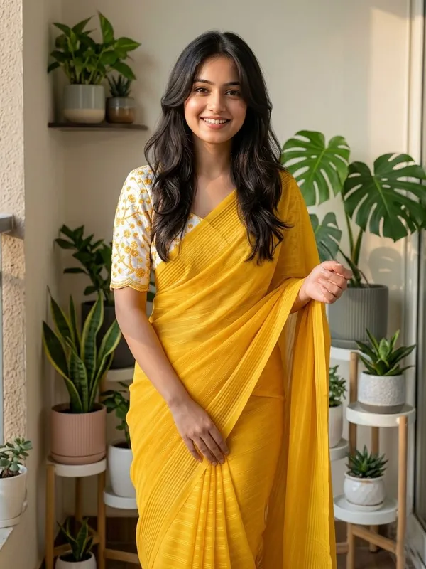Embellished,_Solid/Plain,_Striped_Daily_Wear_Chiffon_Saree_(Yellow)