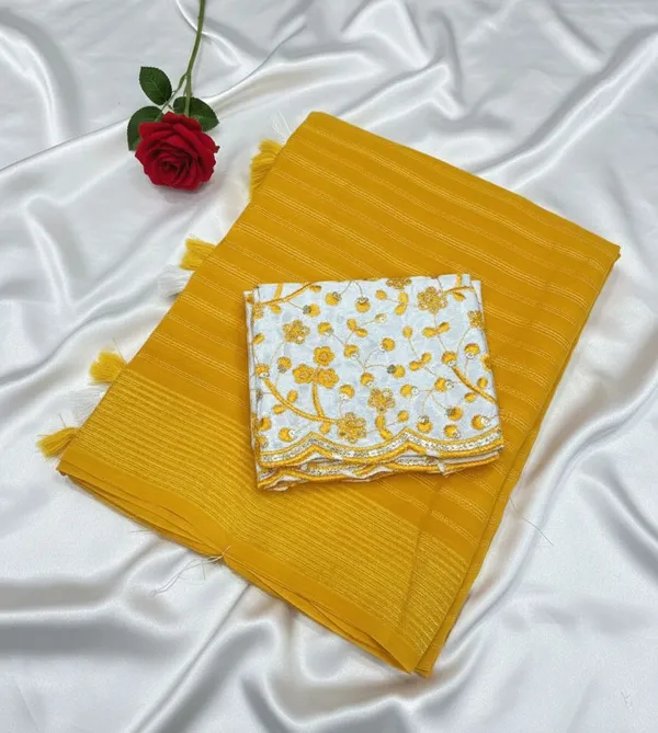 Embellished,_Solid/Plain,_Striped_Daily_Wear_Chiffon_Saree_(Yellow)