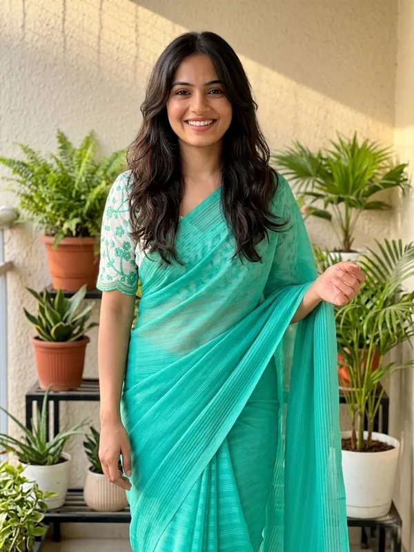 Embellished,_Solid/Plain,_Striped_Daily_Wear_Chiffon_Saree_(Blue)