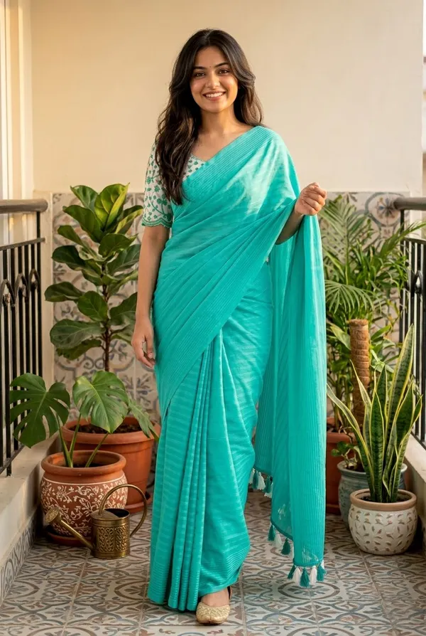 Embellished,_Solid/Plain,_Striped_Daily_Wear_Chiffon_Saree_(Blue)
