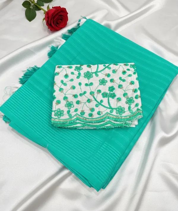 Embellished,_Solid/Plain,_Striped_Daily_Wear_Chiffon_Saree_(Blue)