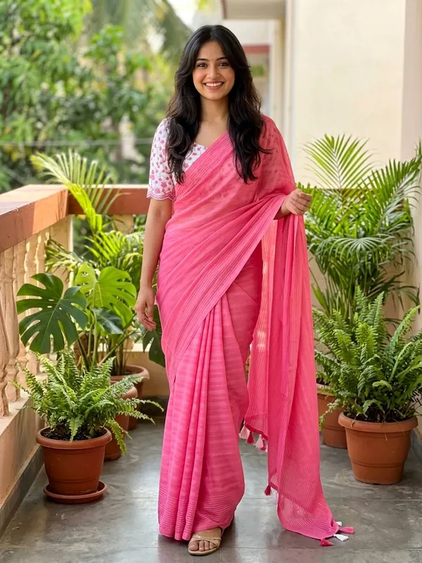 Embellished,_Solid/Plain,_Striped_Daily_Wear_Chiffon_Saree_(Pink)