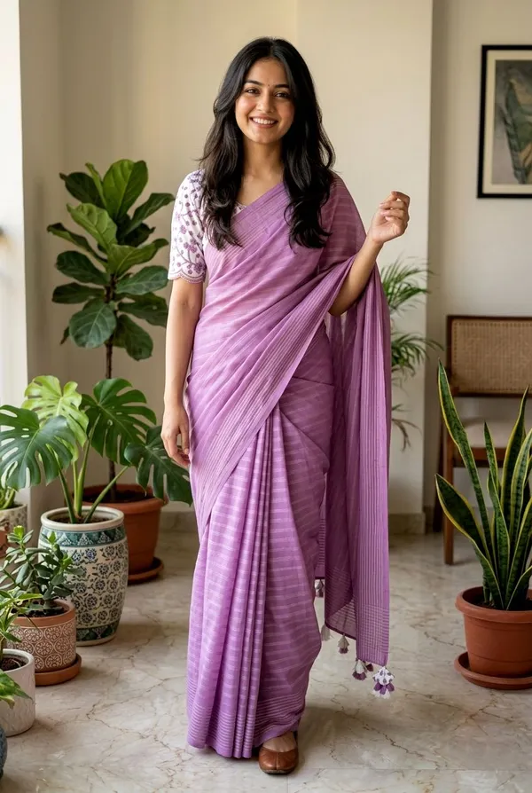Embellished,_Solid/Plain,_Striped_Daily_Wear_Chiffon_Saree_(Purple)