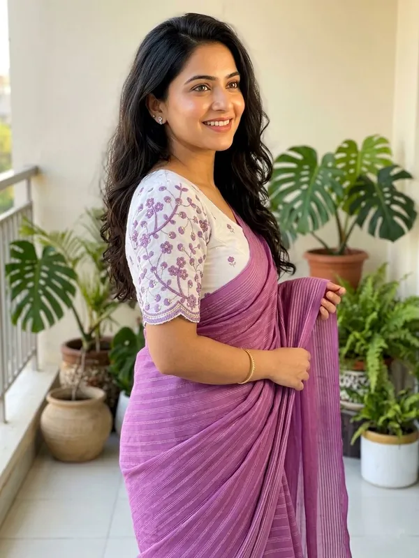 Embellished,_Solid/Plain,_Striped_Daily_Wear_Chiffon_Saree_(Purple)