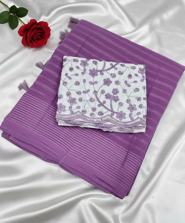 Embellished,_Solid/Plain,_Striped_Daily_Wear_Chiffon_Saree_(Purple)