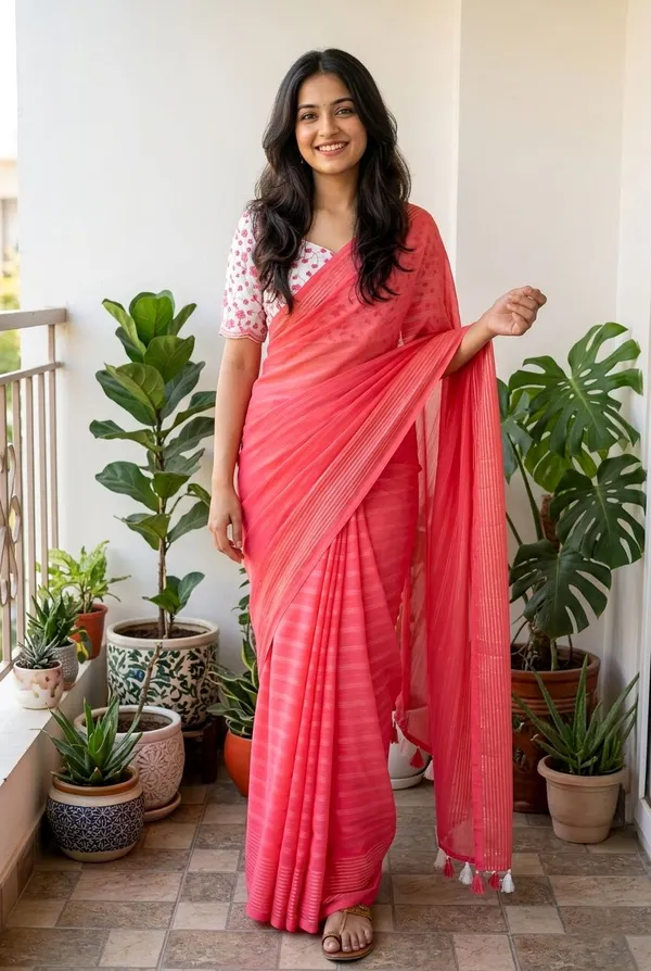 Embellished,_Solid/Plain,_Striped_Daily_Wear_Chiffon_Saree_(Pink)