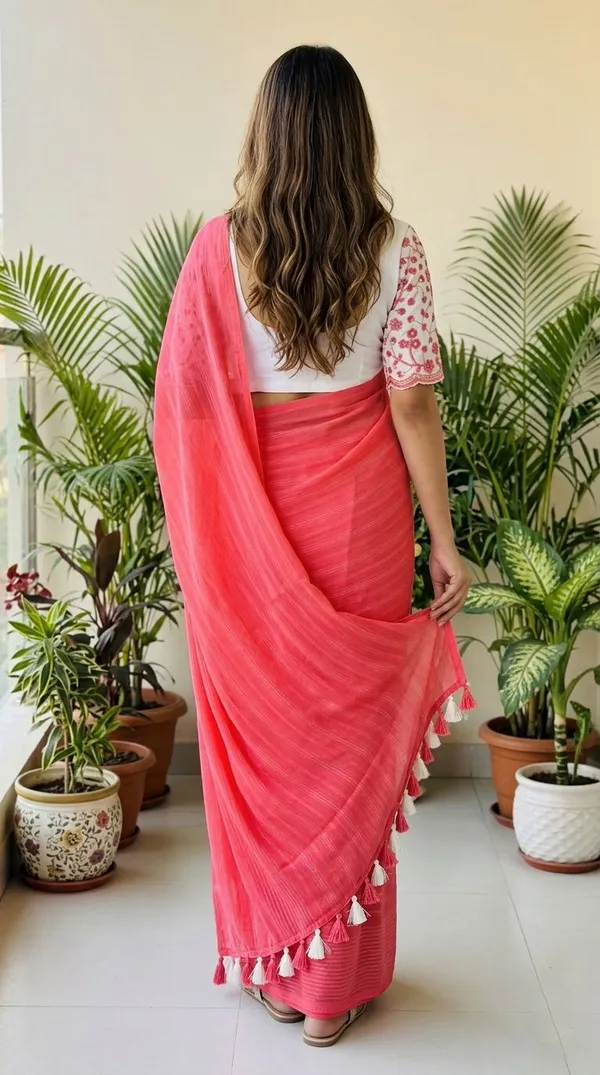Embellished,_Solid/Plain,_Striped_Daily_Wear_Chiffon_Saree_(Pink)