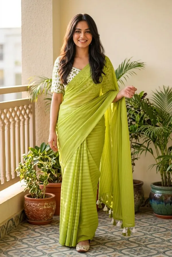 Embellished,_Solid/Plain,_Striped_Daily_Wear_Chiffon_Saree_(Green)
