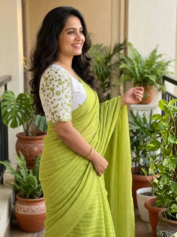 Embellished,_Solid/Plain,_Striped_Daily_Wear_Chiffon_Saree_(Green)