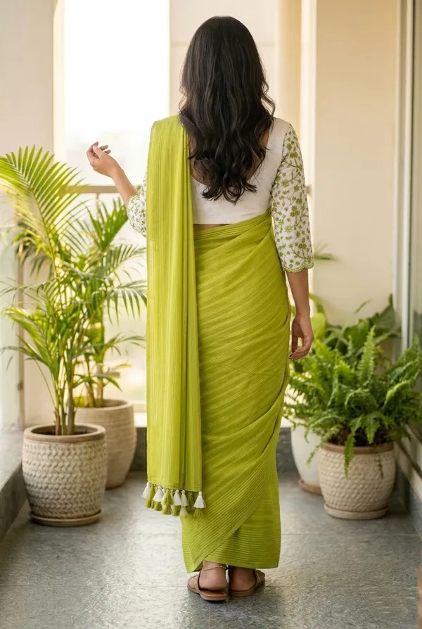 Embellished,_Solid/Plain,_Striped_Daily_Wear_Chiffon_Saree_(Green)