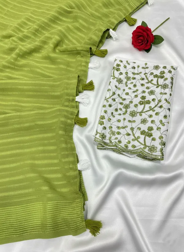 Embellished,_Solid/Plain,_Striped_Daily_Wear_Chiffon_Saree_(Green)