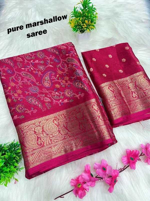Floral_Print,_Paisley,_Printed_Banarasi_Silk_Blend,_Art_Silk_Saree_(Pink)