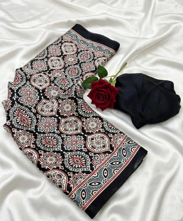Geometric_Print_Daily_Wear_Crepe_Saree_(Black)
