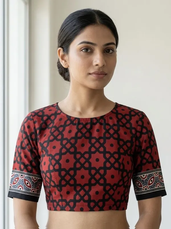 Geometric_Print_Daily_Wear_Crepe_Saree_(Red)