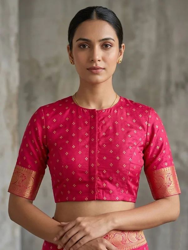 Printed,_Woven,_Blocked_Printed_Bandhani_Silk_Blend_Saree_(Pink)