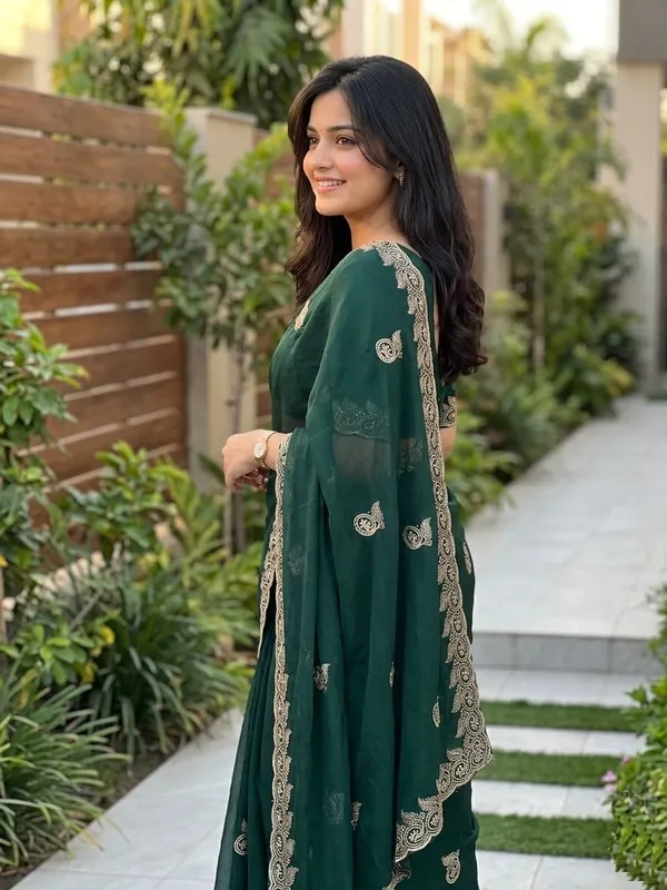 Embellished,_Embroidered,_Striped,_Woven_Bollywood_Chiffon_Saree_(Green)