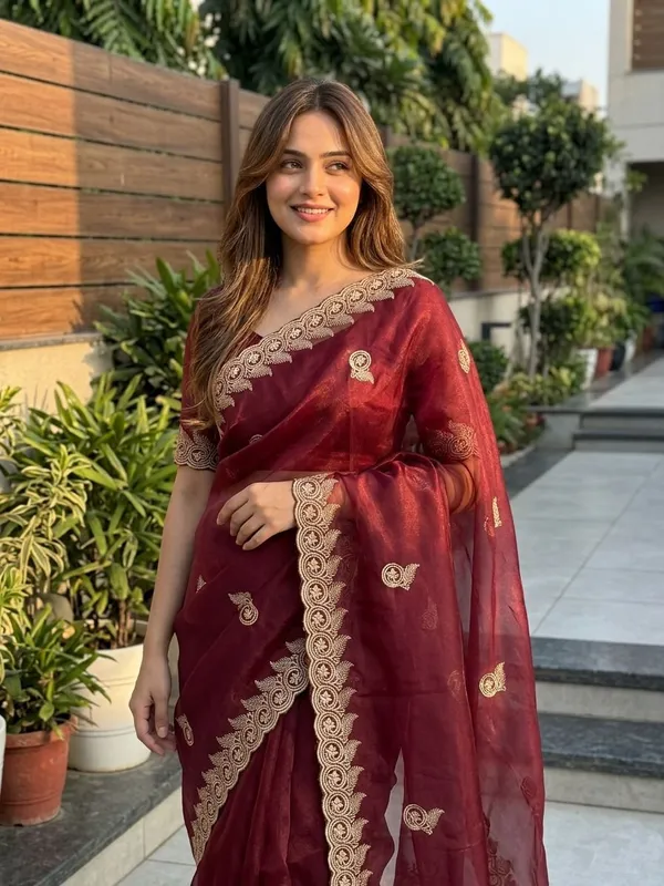 Embellished,_Embroidered,_Striped,_Woven_Bollywood_Chiffon_Saree_(Maroon)