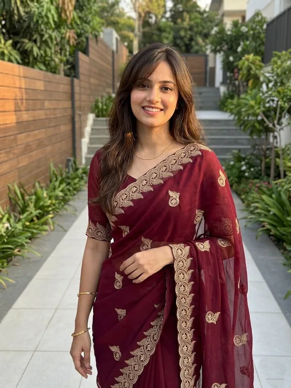 Embellished,_Embroidered,_Striped,_Woven_Bollywood_Chiffon_Saree_(Maroon)