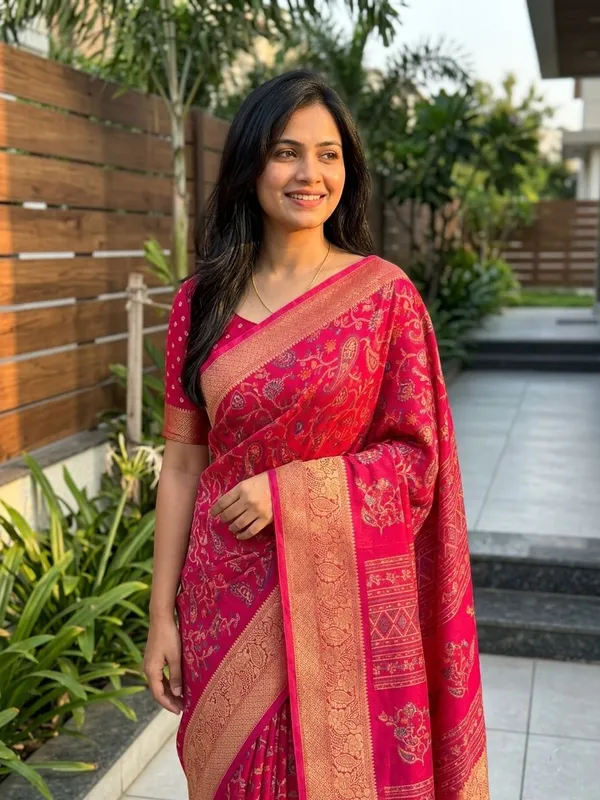Floral_Print_Banarasi_Art_Silk_Saree_(Pink)